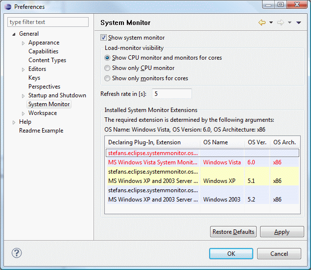 CPU Monitor Preferences
